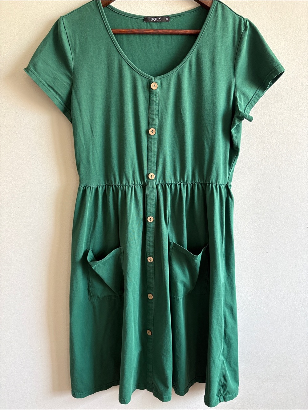 Green Button Front Pocket Dress XL Cottagecore